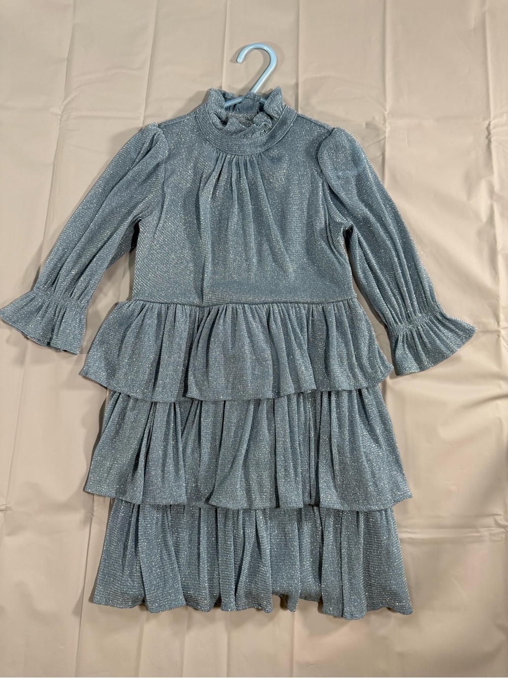 Girls' Janie and Jack Blue Sparkle Tiered Ruffle Long Sleeve Dress Size 5